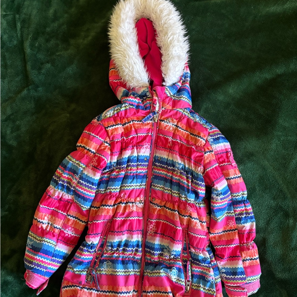 Weatherproof Kids Puffer Jacket with Faux Fur Hood, Size 5